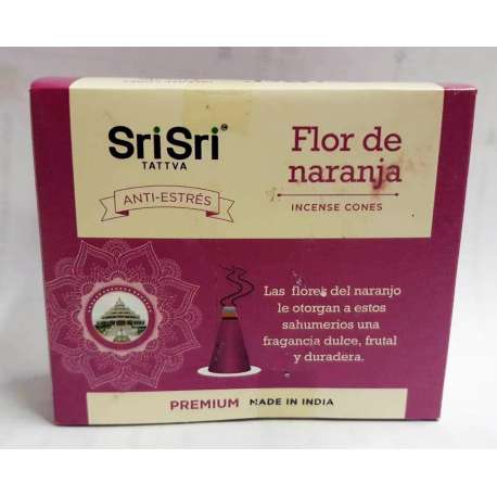 SAHUMERIO PREMIUM FLOR DE NARANJA CONOS X 25 GR SRI SRI TATTVA