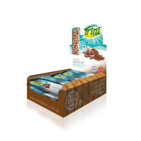 BARRA DE CEREALES Y SEMILLAS CON CHOCOLATE Y STEVIA TRINI