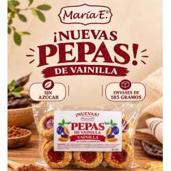 PEPAS DE VAINILLA C/CIRUELAS Y PASAS S/AZUCAR X 185GR. MARIA E.